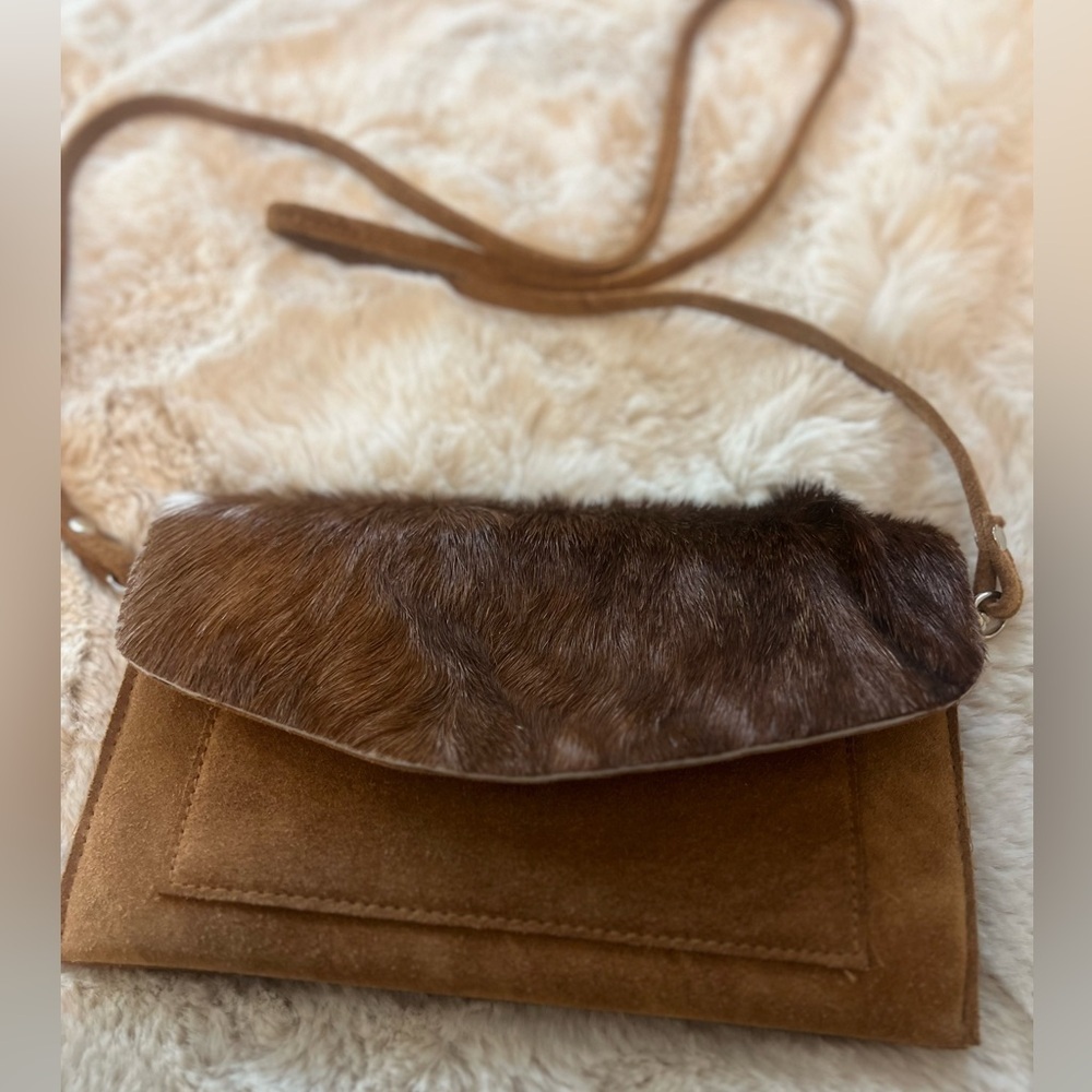 Crosstree Lane Cowhide Suede Brown Crossbody Bag - Picture 3 of 11